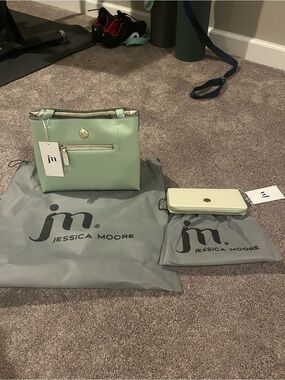 Jessica Moore Mint Green Tote Bag with Matching Wallet